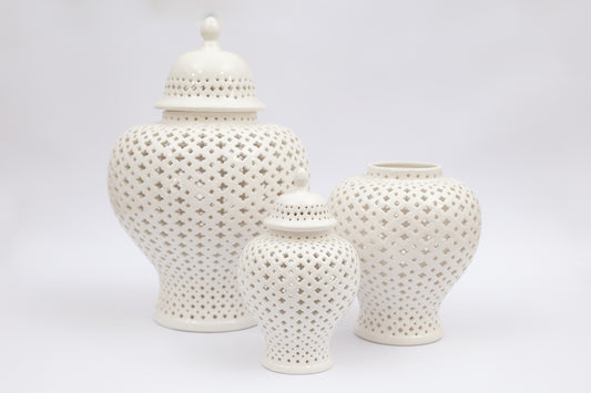 Potiches Calados Blancos Pequeño, Mediano y Grande